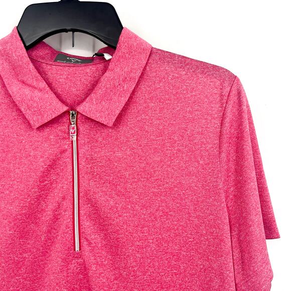 Callaway Womens Golf Polo Shirt Large Pink Peacock Quarter Zip Short Sleeve NWT - Picture 4 of 9